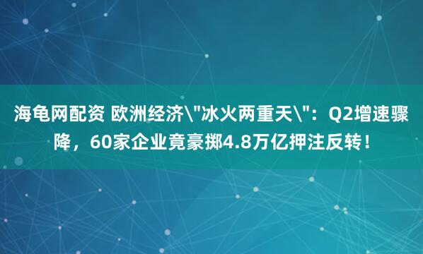 海龟网配资 欧洲经济＂冰火两重天＂：Q2增速骤降，60家企业竟豪掷4.8万亿押注反转！